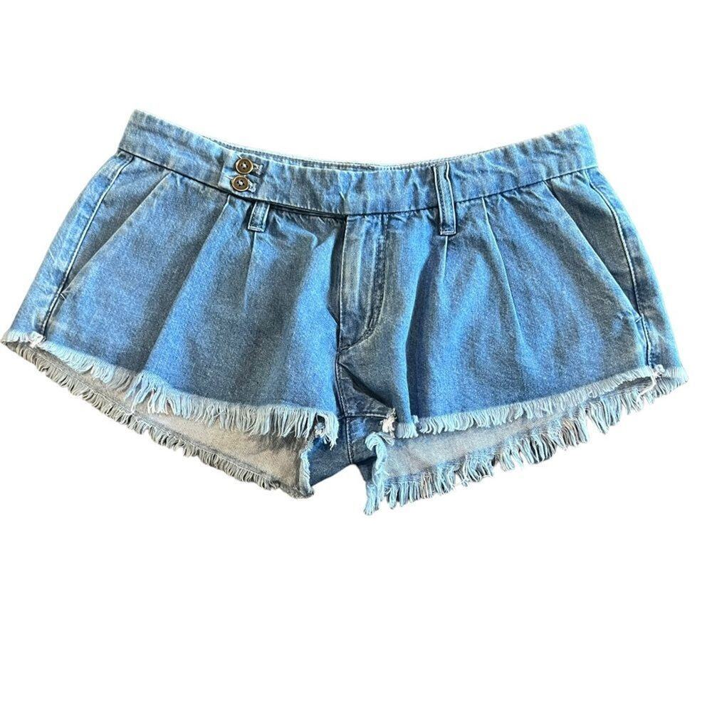 Pilcro Denim Shorts Womens Size 28 Blue Medium Wash Frayed Hem Cut-Off - Picture 2 of 5